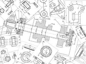 Technical Mechanical Engineering Blueprint with Detailed Component Schematics and Dimensional Drawings HD wallpaper