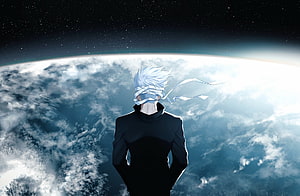 Gojo Satoru from Jujutsu Kaisen standing in space overlooking Earth with blindfold HD wallpaper