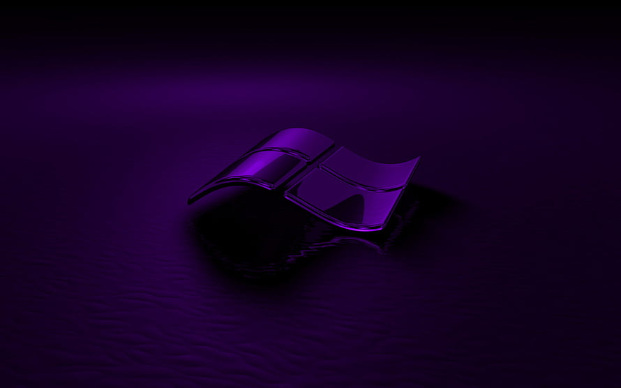 Glossy Purple Windows Logo Emblem on Dark Reflective Surface HD wallpaper