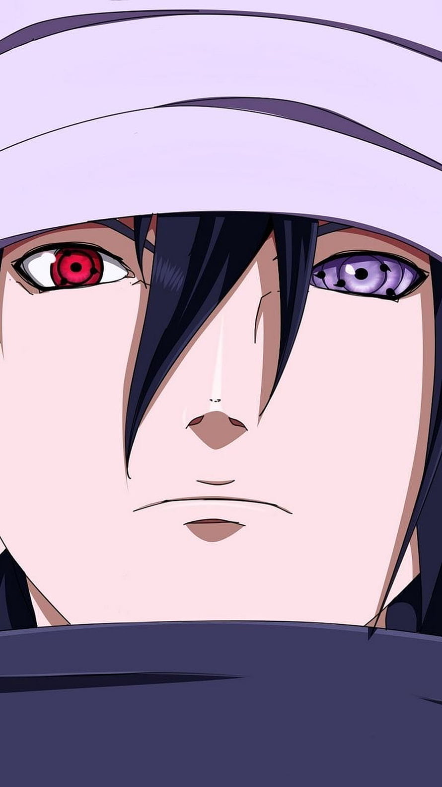 Sasuke Uchiha Close-Up Portrait with Sharingan and Rinnegan Eyes from Naruto The Last HD phone wallpaper