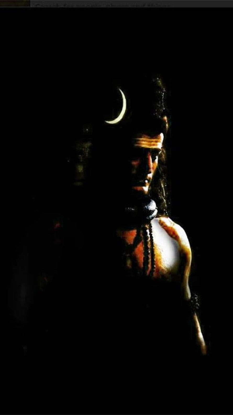 Mahakal Mahadev Shiva Portrait with Crescent Moon and Rudraksha Beads in Dramatic Shadow HD phone wallpaper