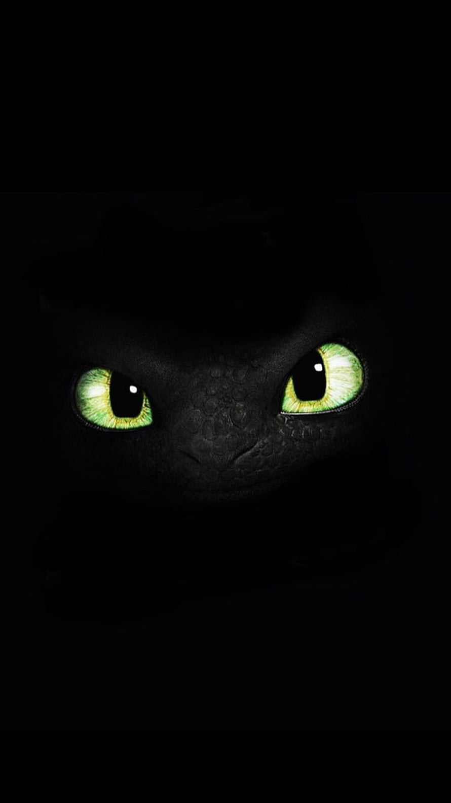 Toothless Night Fury Dragon with Glowing Green Eyes in Darkness HD phone wallpaper