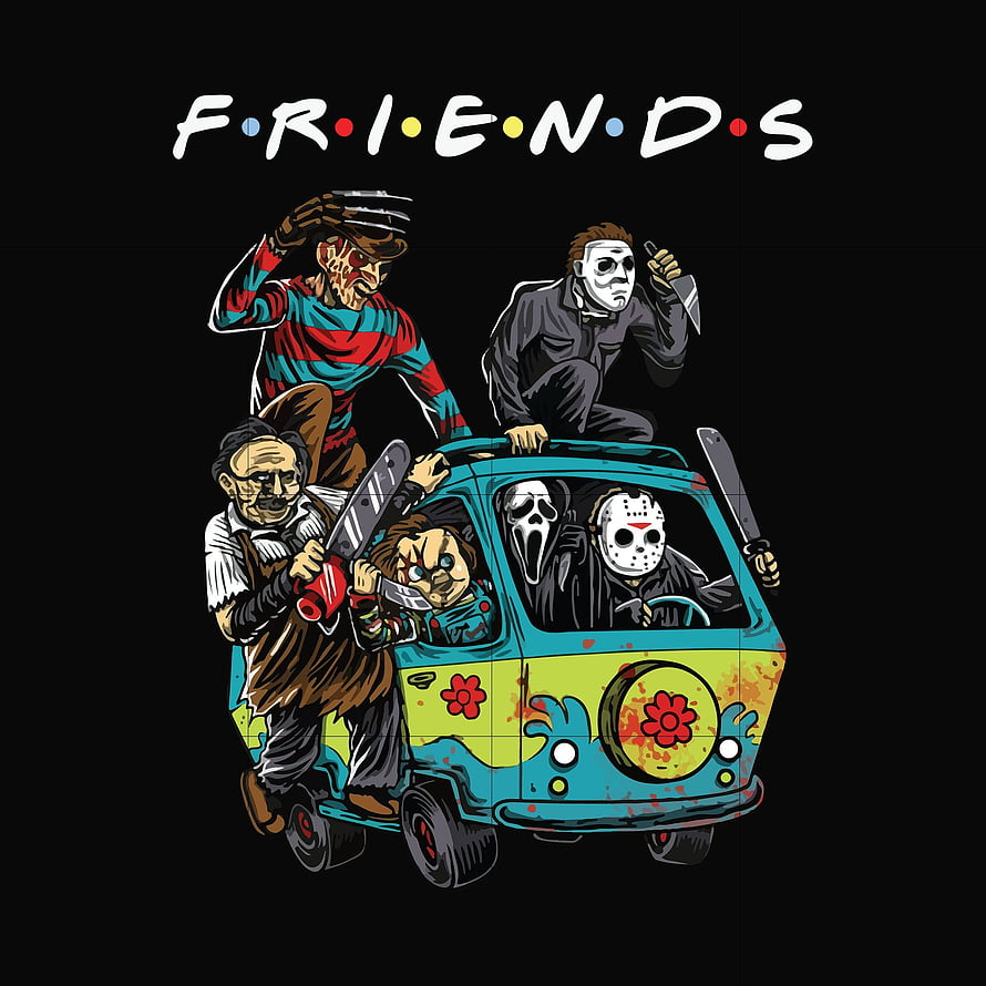 F.R.I.E.N.D.S Horror Mashup: Iconic Movie Villains in a Retro Van HD phone wallpaper