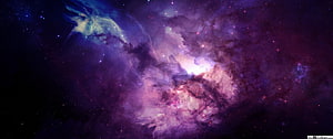 Vibrant Purple and Blue Space Nebula with Glowing Stars and Cosmic Dust Clouds HD wallpaper