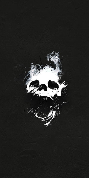 Minimalist White Skull With Smoke Effect On Dark Textured Background HD phone wallpaper
