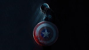 Captain America Holding Shield in Dark Cinematic Spotlight HD wallpaper