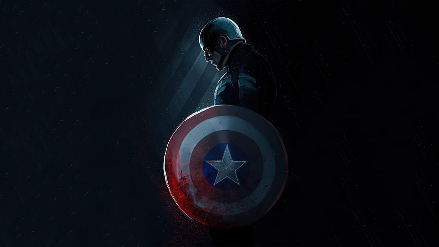 Captain America Holding Shield in Dark Cinematic Spotlight HD wallpaper