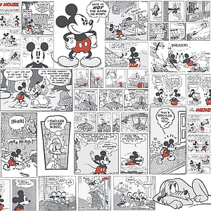 Classic Mickey Mouse Comic Strip Collection Featuring Donald Duck and Goofy in Vintage Black and White Panels HD phone wallpaper