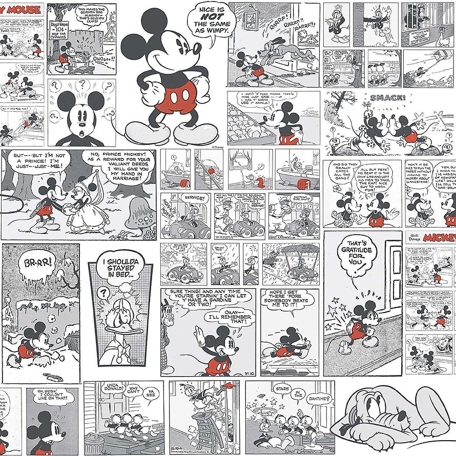 Classic Mickey Mouse Comic Strip Collection Featuring Donald Duck and Goofy in Vintage Black and White Panels HD phone wallpaper