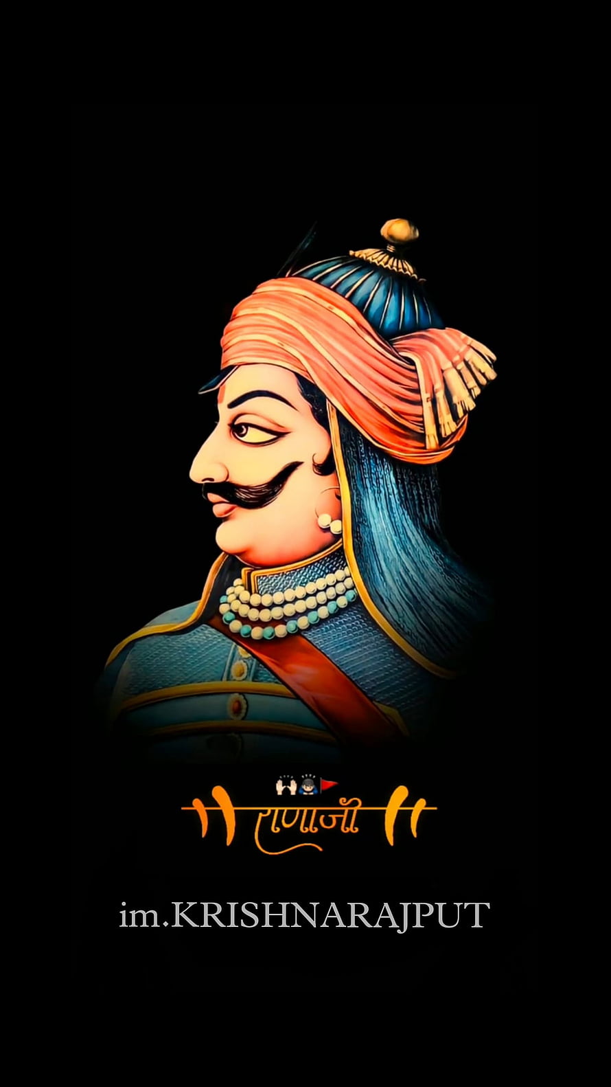 Portrait of Chhatrapati Shivaji Maharaj in traditional Rajput attire with orange turban and pearls HD phone wallpaper