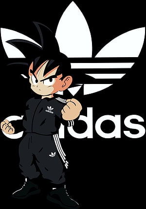Goku in Adidas Track Suit with Brand Logo on Black Background HD phone wallpaper