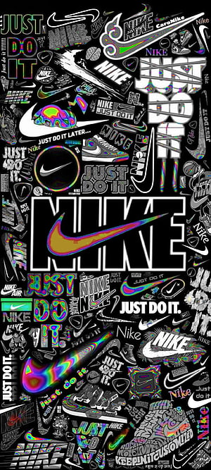Nike Just Do It Collage Wallpaper With Glitch Art And Rainbow Swoosh Logos HD phone wallpaper