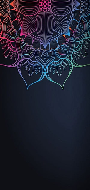 Colorful Neon Mandala Floral Pattern On Dark Background, Punch Hole Samsung Galaxy S20, S20+, S20 Ultra. Mandala , Samsung galaxy , Samsung HD phone wallpaper