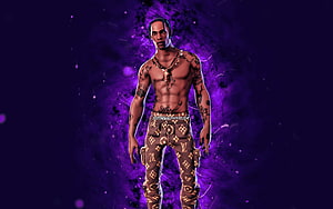 3D Rendered Male Character with Tattoos and Designer Pants on Purple Background HD wallpaper