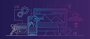 Neon Line Art Illustration of UX and UI Design Tools, Devices, and Workflow Elements on Dark Background HD wallpaper