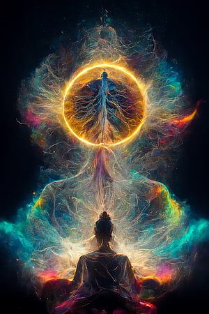 Meditating Figure With Glowing Energy Aura And Cosmic Light Patterns HD phone wallpaper