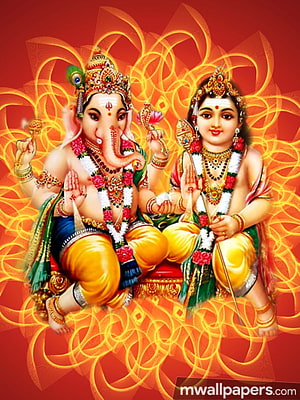 Ganesha and Murugan Divine Deities in Traditional Indian Art HD phone wallpaper