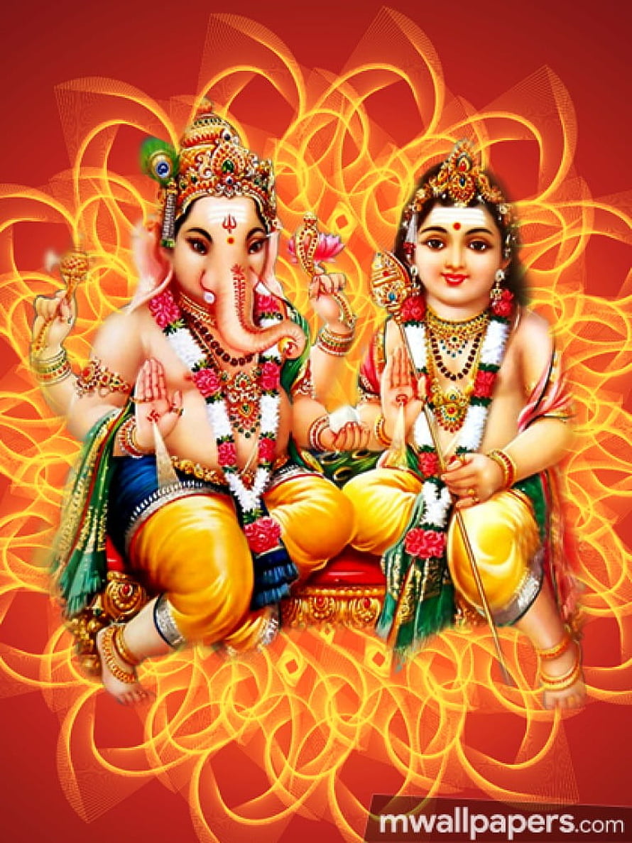 Ganesha and Murugan Divine Deities in Traditional Indian Art HD phone wallpaper