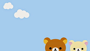 Rilakkuma and Korilakkuma Cute Cartoon Bears Peeking Under Blue Sky With Clouds HD wallpaper