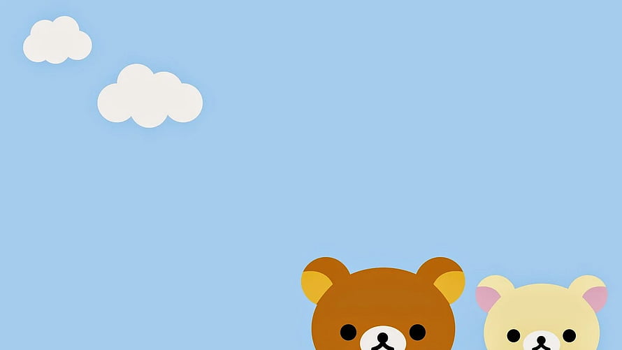 Rilakkuma and Korilakkuma Cute Cartoon Bears Peeking Under Blue Sky With Clouds HD wallpaper