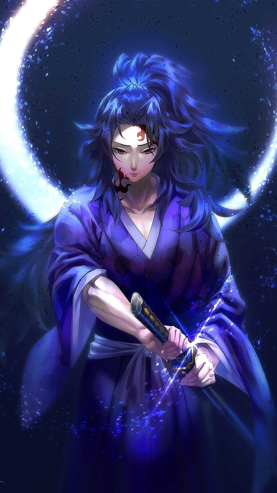 Kokushibo Demon Slayer Anime Character Holding Sword Under Moonlight HD phone wallpaper