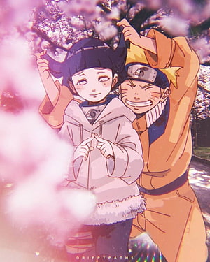 Naruto and Hinata Sharing a Heartwarming Moment Under Cherry Blossoms HD phone wallpaper