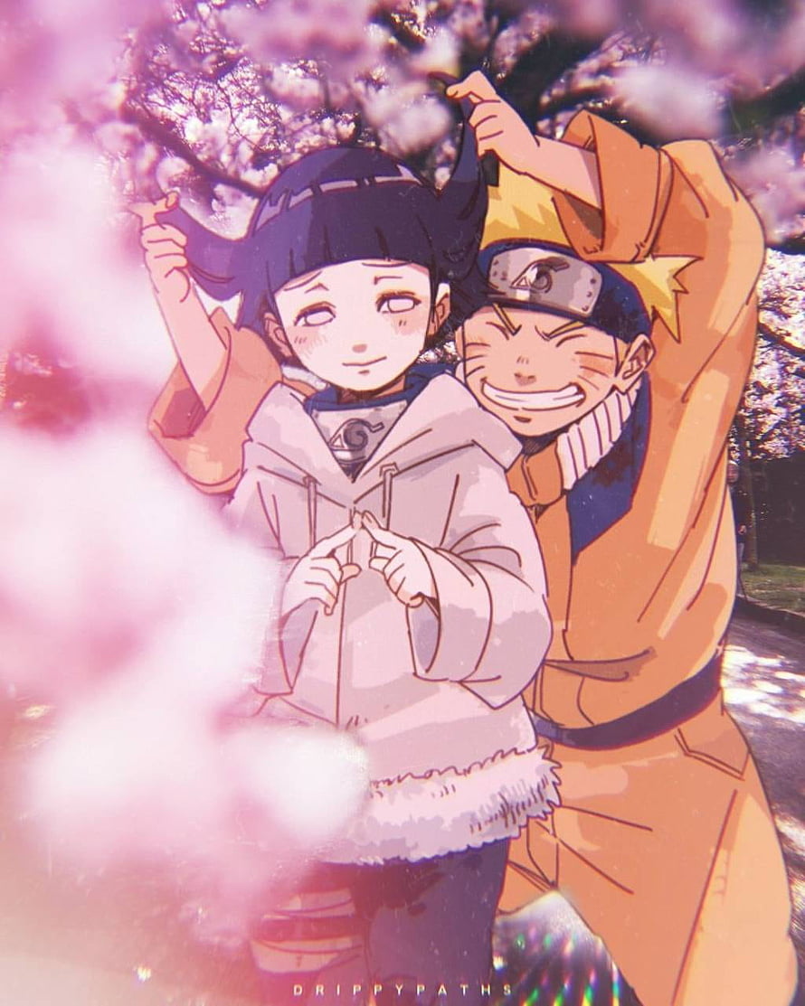 Naruto and Hinata Sharing a Heartwarming Moment Under Cherry Blossoms HD phone wallpaper