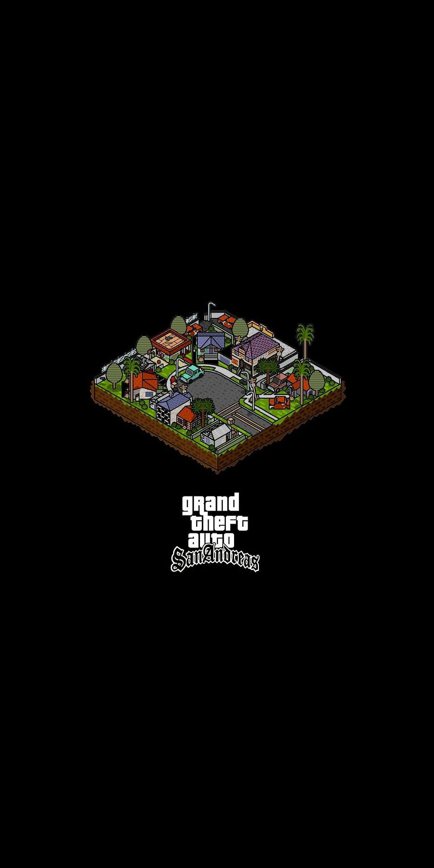 Grand Theft Auto San Andreas Grove Street Isometric Neighborhood Map on Black Background HD phone wallpaper
