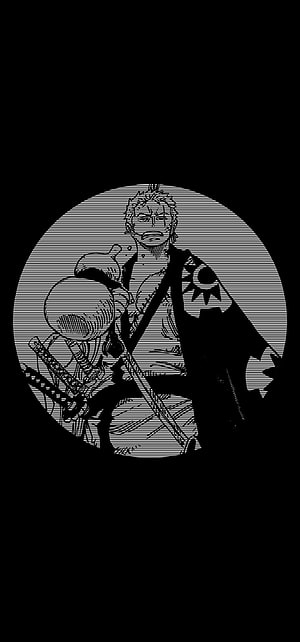 Roronoa Zoro Wano Arc Manga Style Black and White Illustration HD phone wallpaper