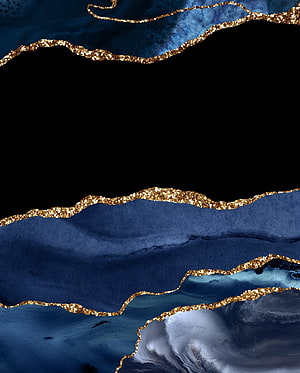 Navy Blue and Gold Glitter Geode Abstract Art Print with Black Negative Space HD phone wallpaper