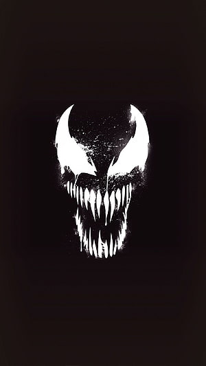 Venom X Minimalist Black and White Symbiote Face with Jagged Teeth and Glowing Eyes HD phone wallpaper