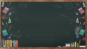 Colorful Classroom Chalkboard with School Supplies and Books HD wallpaper