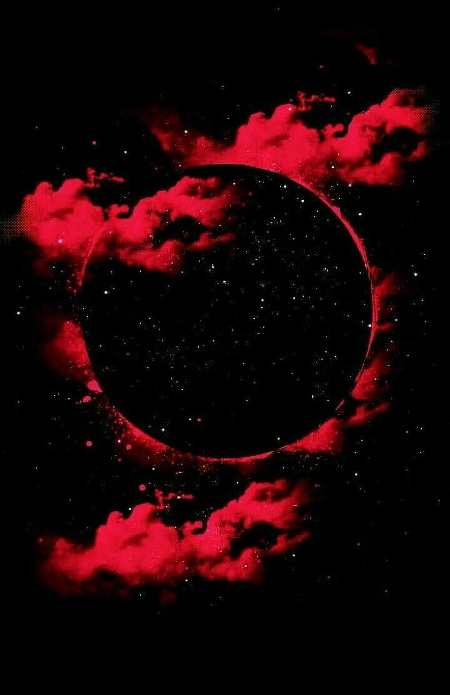 Dark Red Solar Eclipse With Cosmic Clouds And Starry Sky Background HD phone wallpaper