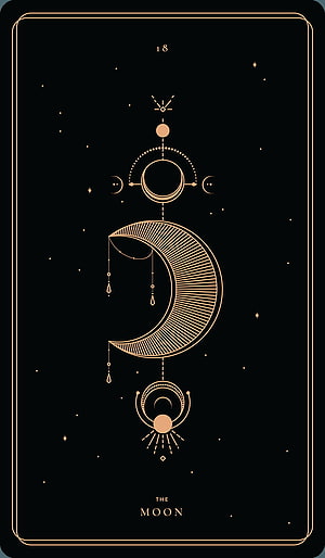 The Moon Tarot Card Minimalist Gold Line Art on Black Background HD phone wallpaper