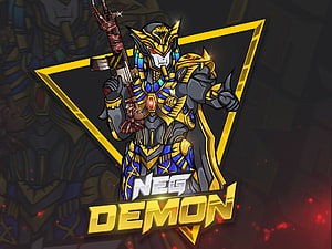 Neg Demon Pharaoh X Suit Mascot Logo with Rifle and Golden Armor HD wallpaper