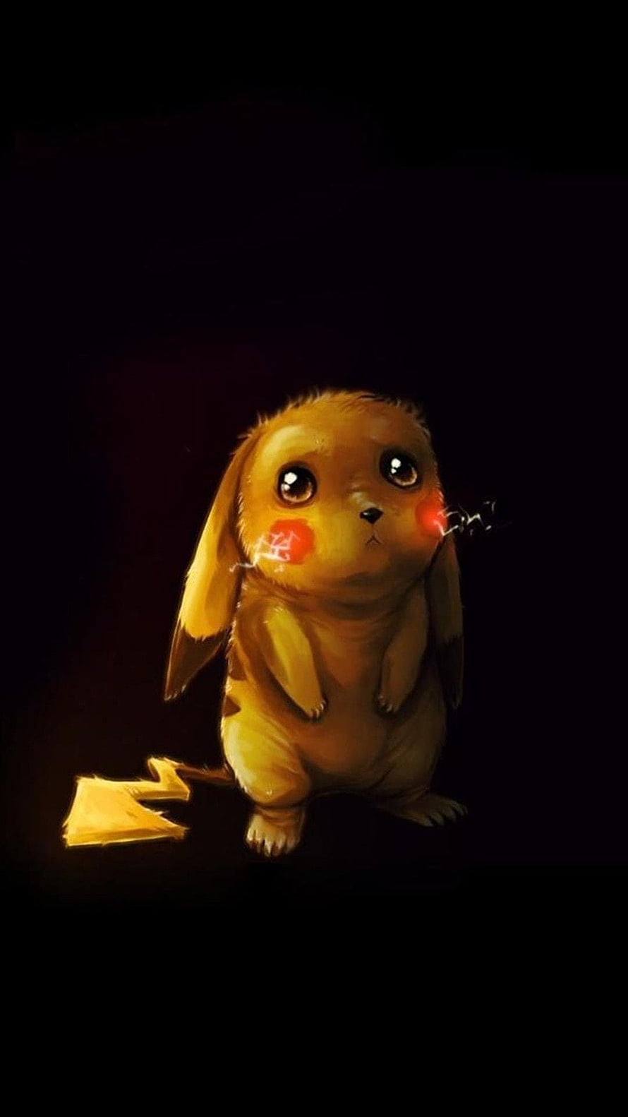 Realistic Pikachu Digital Art with Glowing Electric Cheeks on Dark Background HD phone wallpaper