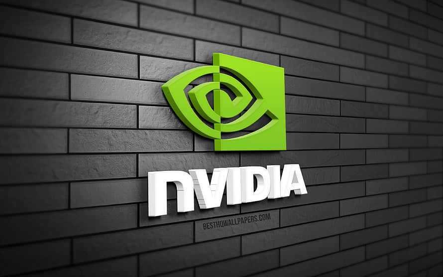 Nvidia Green Logo on Dark Brick Wall Background HD wallpaper
