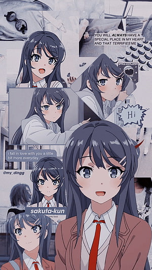Mai Sakurajima Anime Character Collage Wallpaper HD phone wallpaper