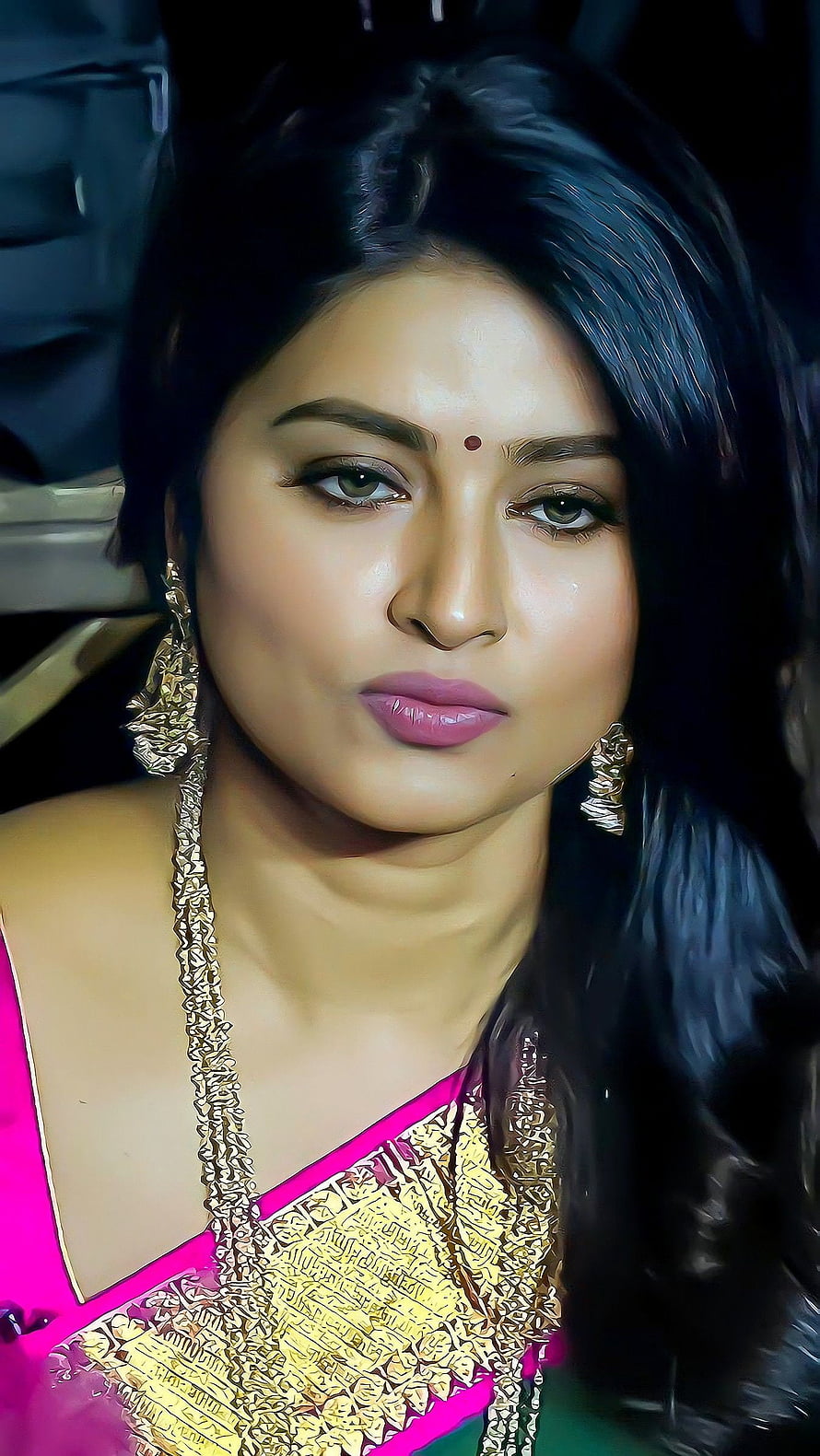 Sneha Tamil Actress in Vibrant Pink and Gold Traditional Attire HD phone wallpaper