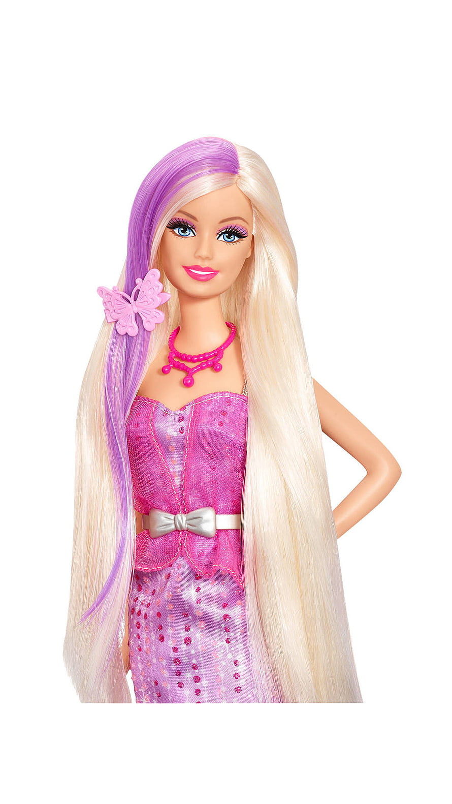 Barbie Doll in Sparkling Pink Dress with Butterfly Hair Accessory and Long Blonde Hair HD phone wallpaper