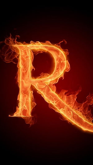 Fiery Letter R Alphabet Design With Burning Flames And Glowing Orange Fire On Dark Background HD phone wallpaper