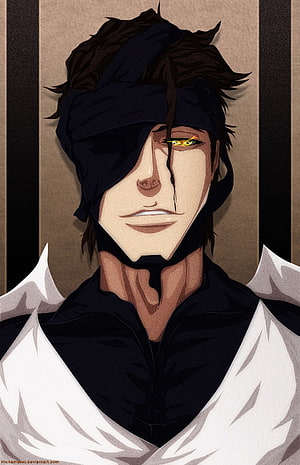 Kenpachi Zaraki anime character portrait with black blindfold and glowing yellow eye HD phone wallpaper