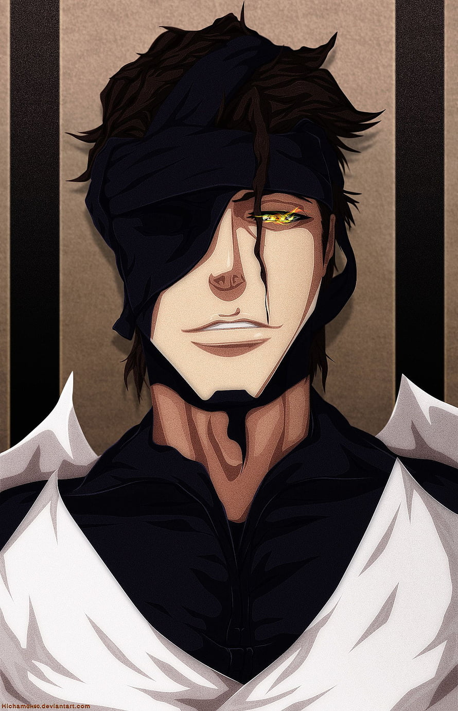 Kenpachi Zaraki anime character portrait with black blindfold and glowing yellow eye HD phone wallpaper