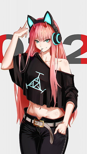 02 from Cyberpunk Edgerunners Anime Character with Pink Hair and Headphones HD phone wallpaper