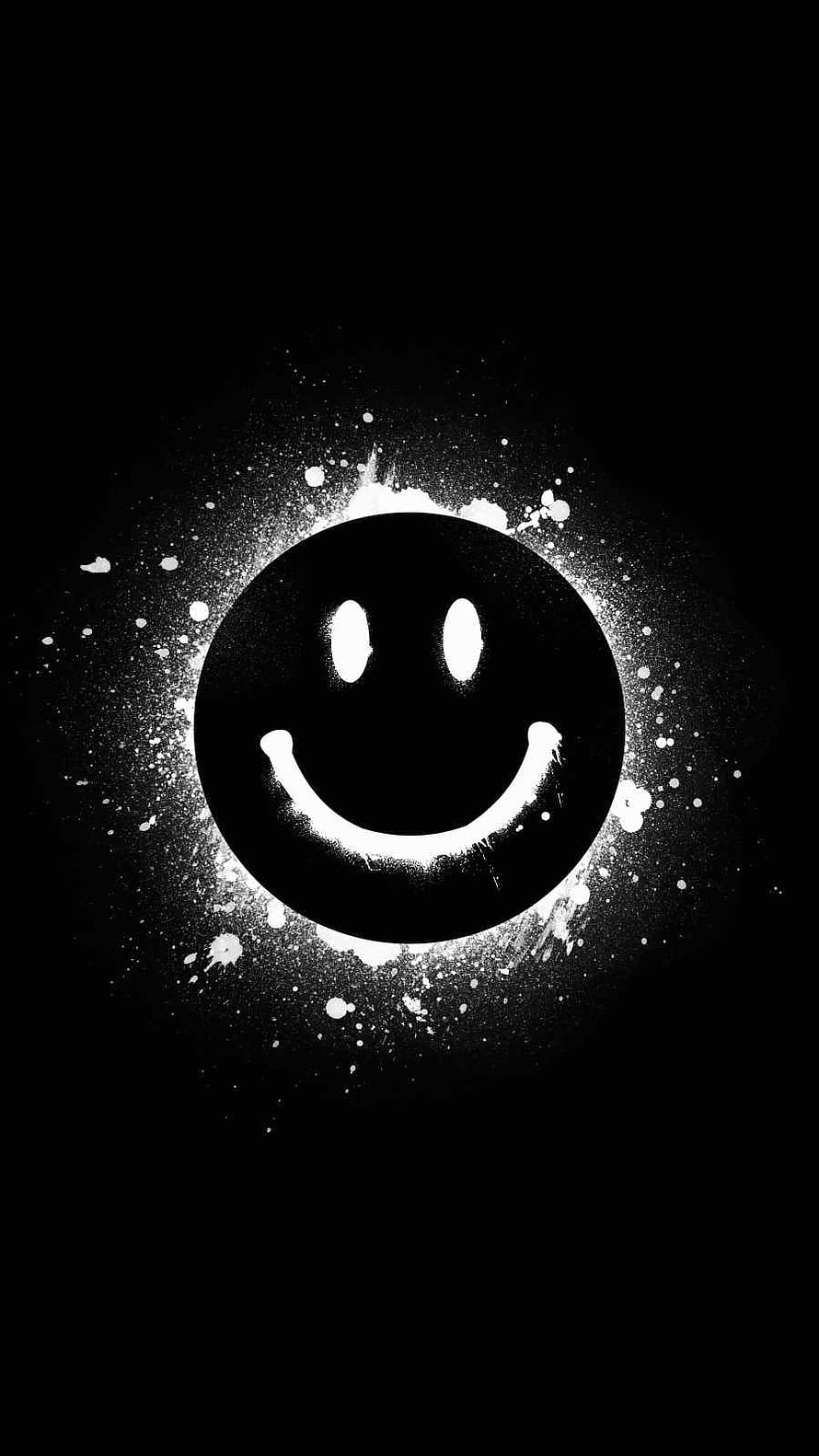 Black and White Smiley Face with Paint Splatter Effect on Dark Background HD phone wallpaper