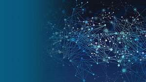 Abstract Digital Network Visualization with Glowing Nodes and Connections on Dark Blue Background HD wallpaper