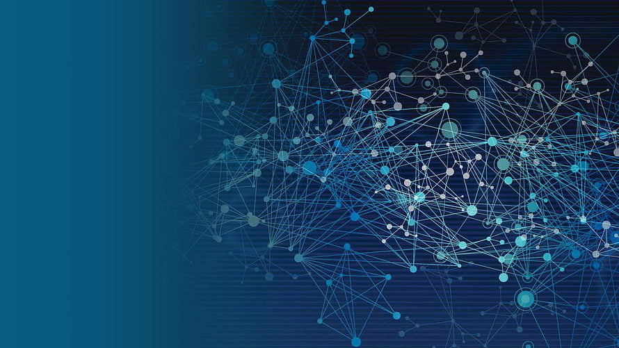 Abstract Digital Network Visualization with Glowing Nodes and Connections on Dark Blue Background HD wallpaper