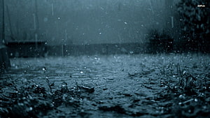 Moody Close-Up of Rain Droplets Splashing on Wet Ground in Cool Blue Tones HD wallpaper