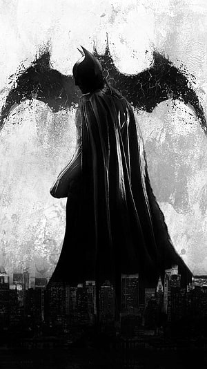 Batman Standing Silhouette With Bat-Signal Over Gotham City Skyline, Batman Shadow Top Awesome Background in 2020. Batman , Batman , Batman, Awesome Batman Black And White HD phone wallpaper