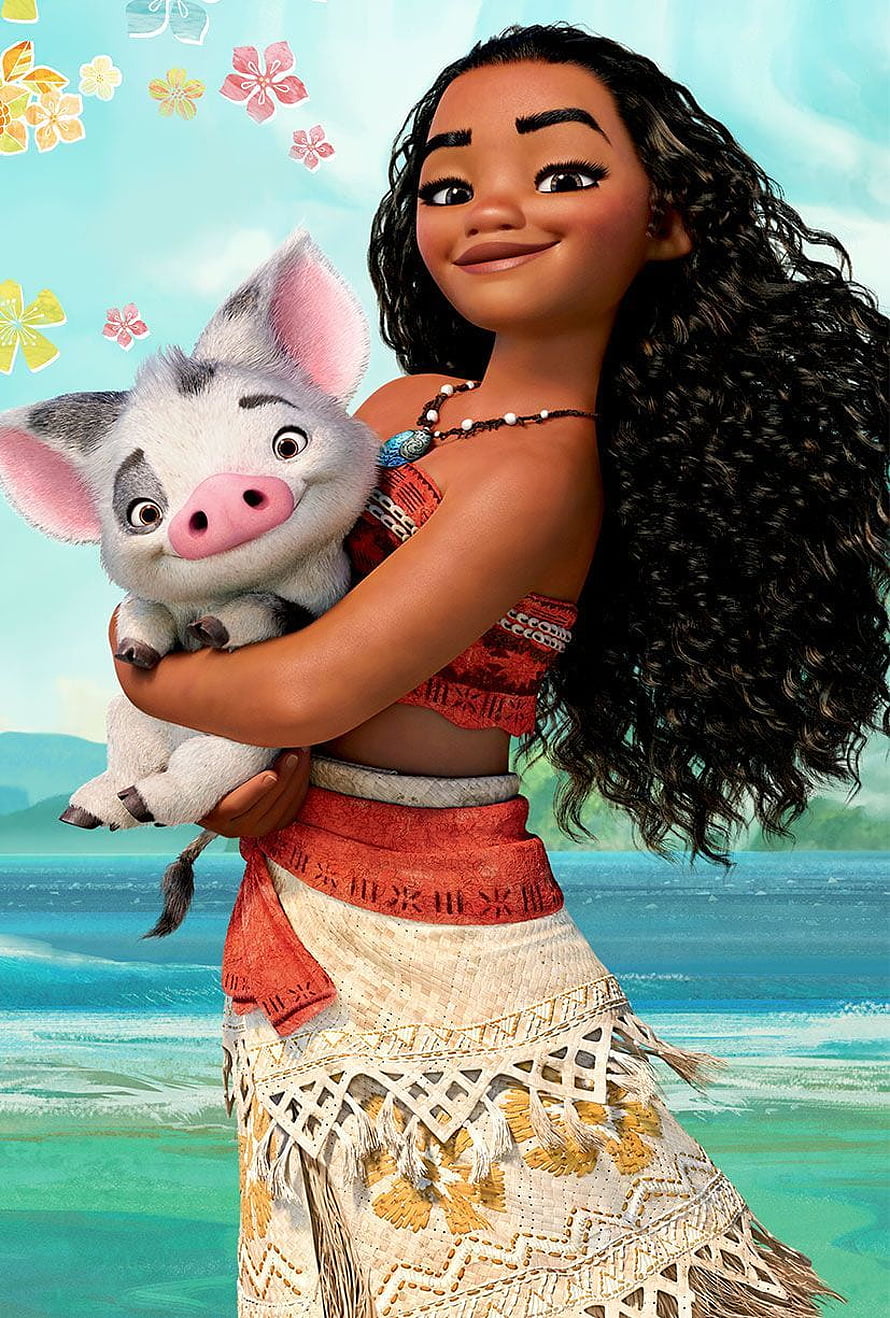 Moana and Pua the Piglet in Tropical Ocean Setting HD phone wallpaper